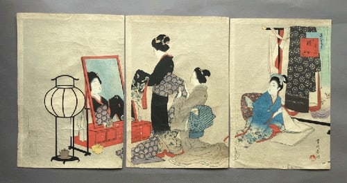 Original 1899 Woodblock Print Triptych Shuntei Miyagawa 12 Months Marriage: Original 1899 Woodblock Print Triptych Shuntei Miyagawa 12 Months Marriage Item Specifics: Artist: Shuntei Miyagawa Subject: Marriage Bijin-ga Twelve Months of Beauties Material: Washi Paper Style: Ja