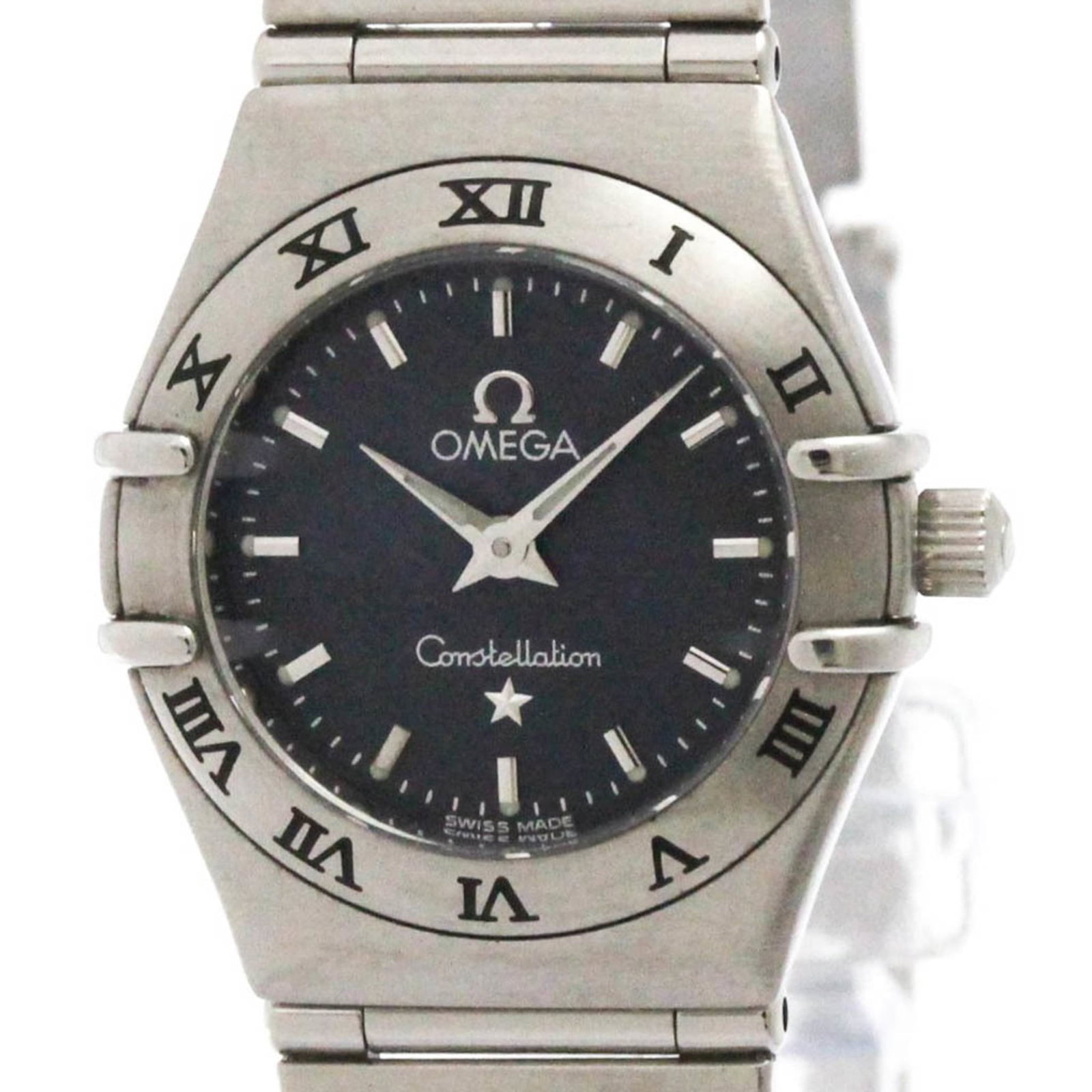 Omega Wristwatch: Omega Wristwatch Stainless steel case and band provide a sleek, modern look for the Omega Constellation watch. The quartz movement keeps time with precision, while the gray dial adds a touch of sophis