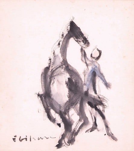 Japanese Modern Woodblock Print Art Ebihara Shikishi Kinosuke Horse Training: Japanese Modern Woodblock Print Art Ebihara Shikishi Kinosuke Horse Training Item Specifics: Artist: Kinosuke Ebihara Subject: Horse Training Material: Ink and color on paper board Style: Japanese Yea