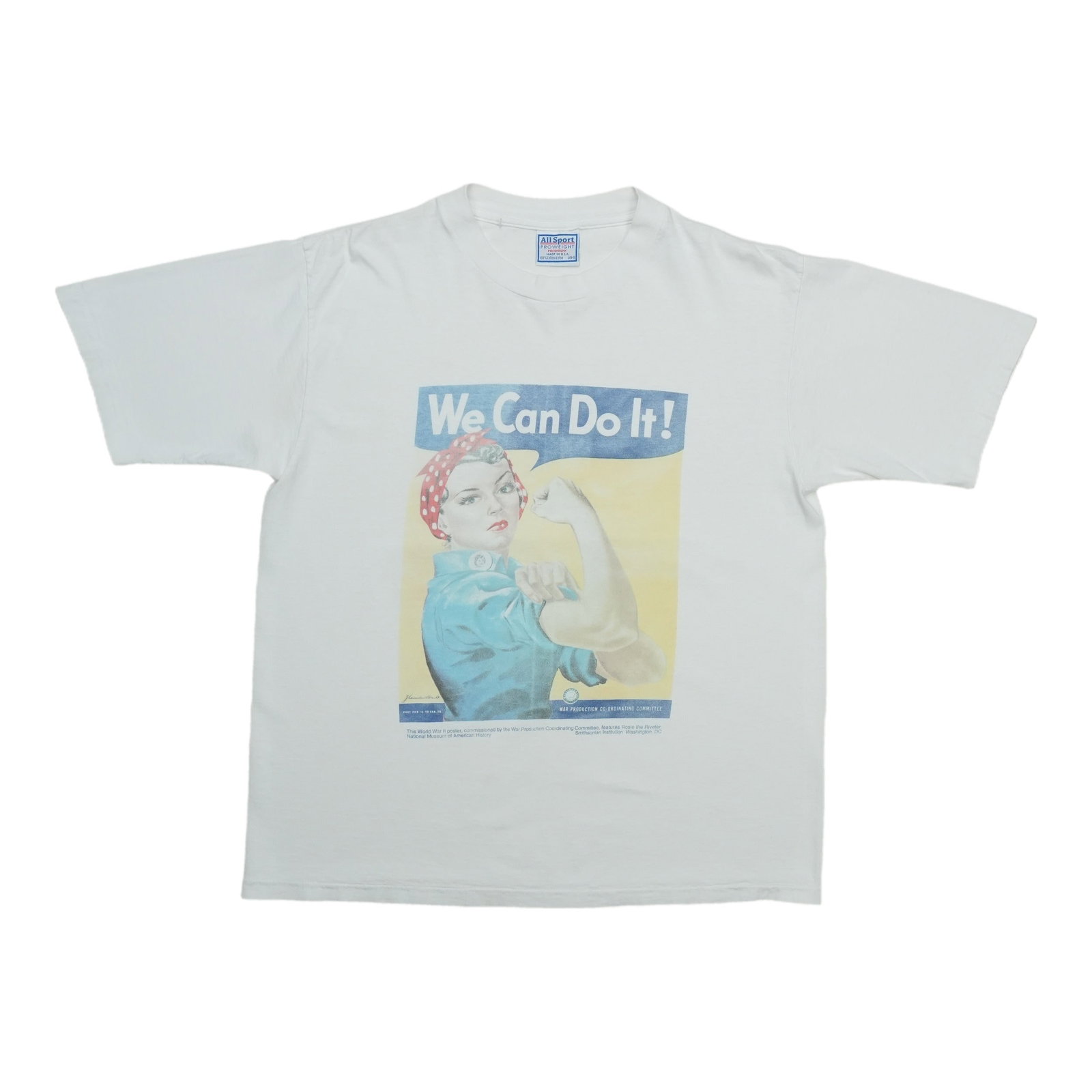 1990s Rosie the Riveter We Can Do It Shirt: 1990s Rosie the Riveter We Can Do It Shirt Authentic 1990s Rosie the Riveter We Can Do It Shirt for sale. This iconic vintage tee features the classic image of Rosie, a symbol of female empowerment