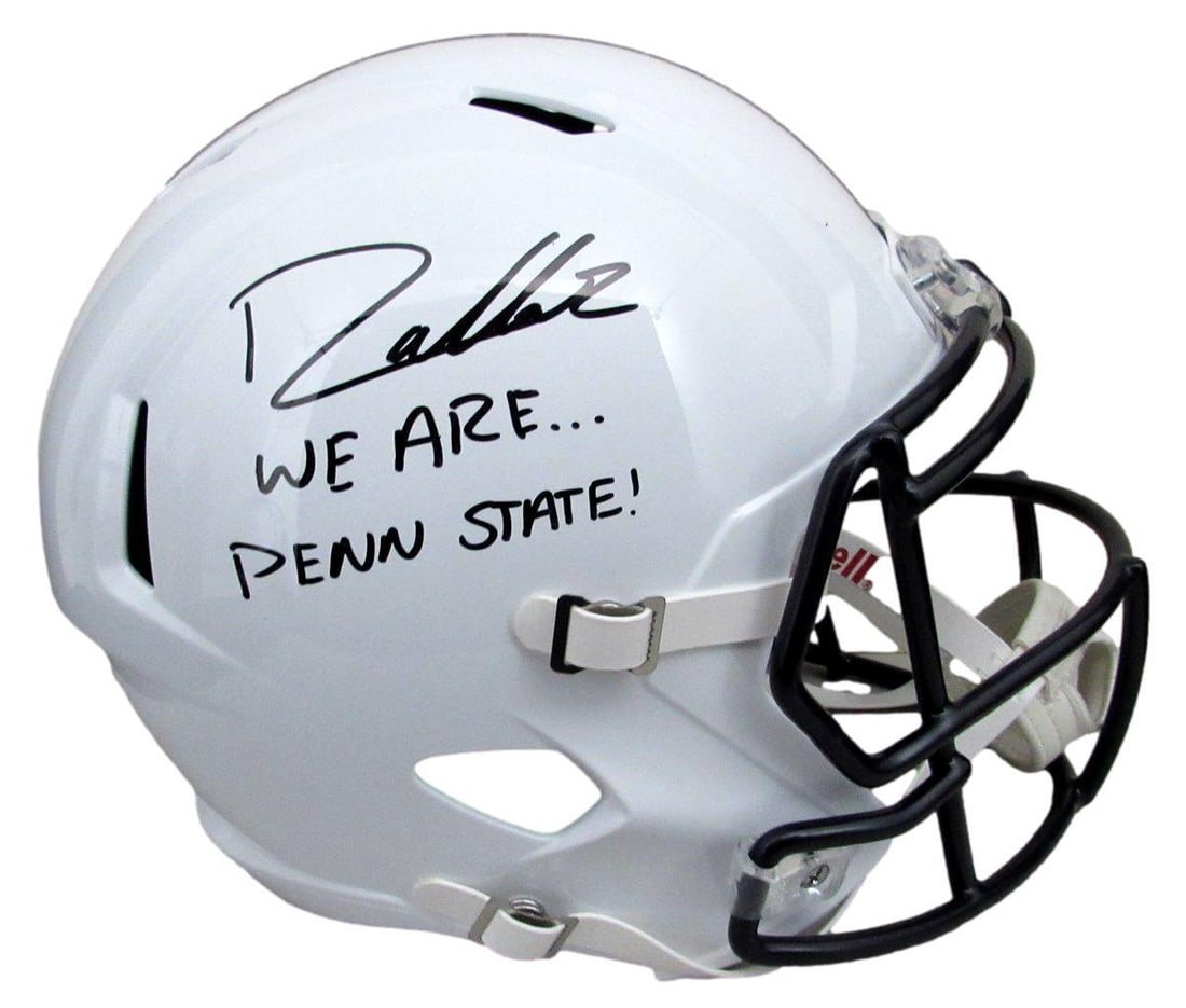 Drew Allar Signed/ Inscr Full Size Speed Replica Helmet Penn State JSA 194516: Drew Allar Signed/ Inscr Full Size Speed Replica Helmet Penn State JSA 194516 Signed by Drew Allar, the legendary Penn State quarterback, this full-size speed replica helmet features an official JSA a