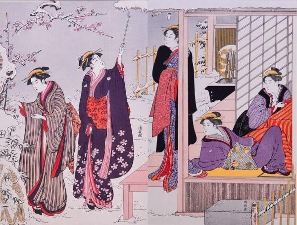 Northern Quarter Diptych Japanese Woodblock Print by Kiyonaga Torii: Northern Quarter Diptych Japanese Woodblock Print by Kiyonaga Torii Item Specifics: Artist: Torii Kiyonaga Subject: Snowy Morning Bijin-ga (Beautiful Women) Material: Washi Paper Woodblock Ink Style: 