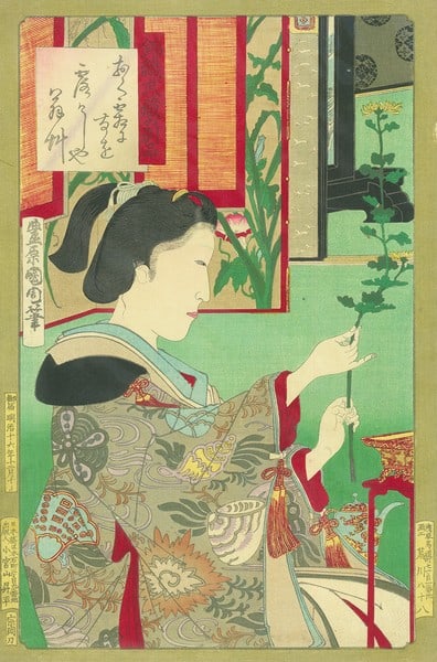 Toyohara Kunichika Woodblock Print 1883 Meiji 16 Ikebana Chrysanthemum Ukiyo e: Toyohara Kunichika Woodblock Print 1883 Meiji 16 Ikebana Chrysanthemum Ukiyo e Item Specifics: Artist: Toyohara Kunichika Subject: Ikebana Chrysanthemums Material: Washi paper Woodblock ink Style: Jap