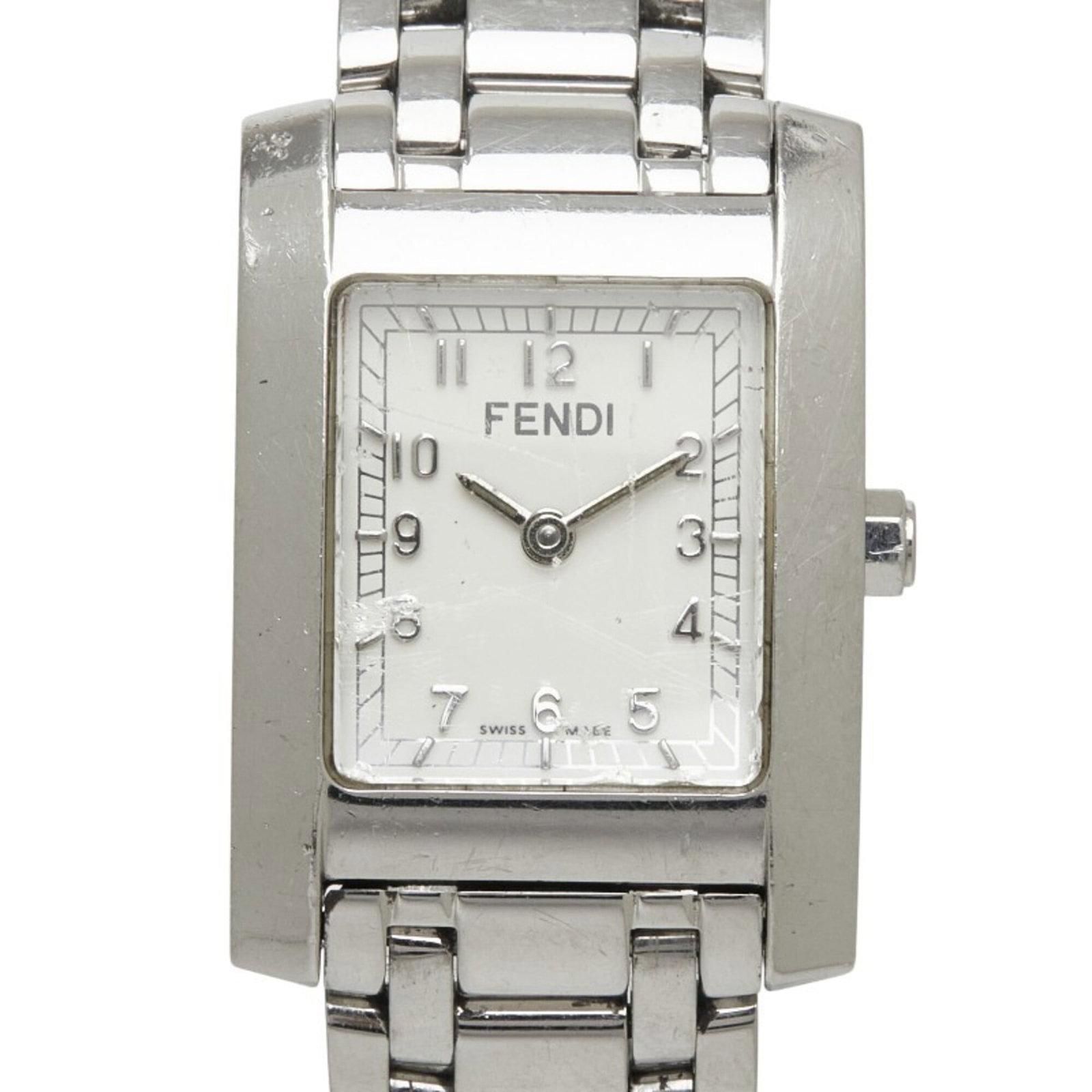 Fendi Wristwatch: Fendi Wristwatch Stainless steel case and band make this Fendi wristwatch durable and stylish. The white dial stands out against the sleek design, adding a touch of elegance to its overall look. With 