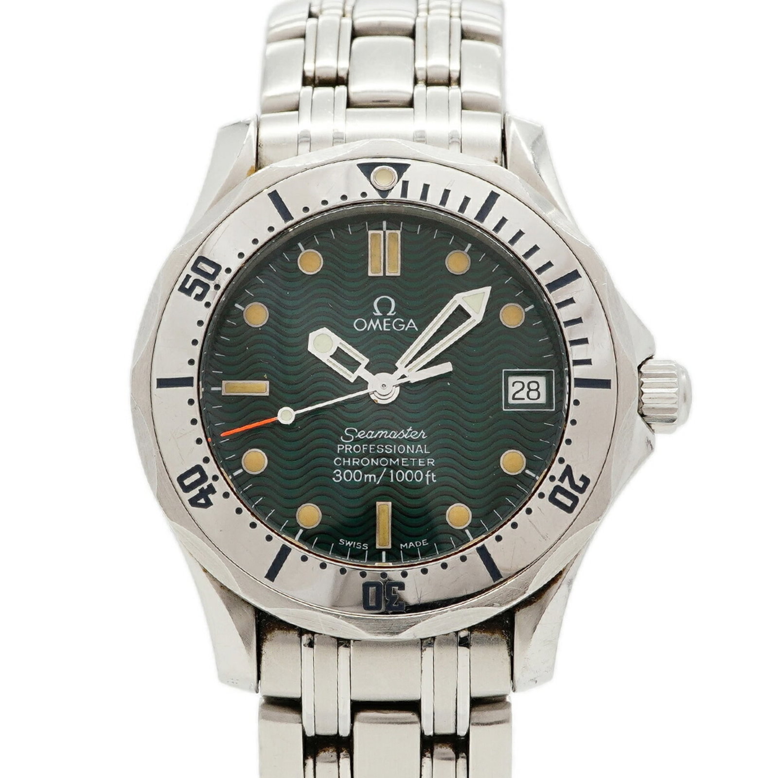Omega Wristwatch: Omega Wristwatch Omega Wristwatch with self-winding automatic movement, featuring a stainless steel band and green dial. The watch boasts a sleek design with a case diameter of 36mm, suitable for wris