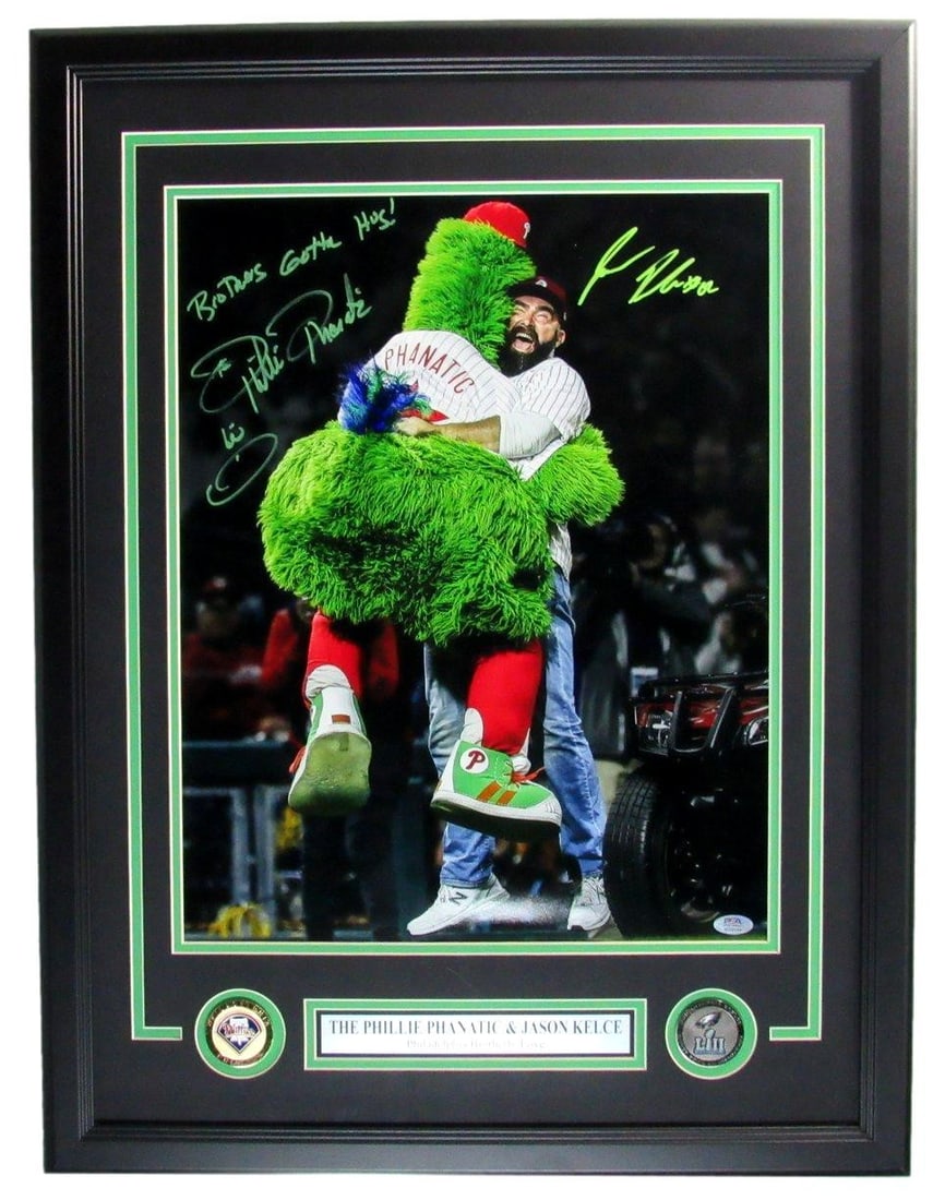 Jason Kelce/ Phillies Phanatic Dual-Signed/ Insc 16x20 Photo Framed PSA/ DNA 211026 (1 of 4)