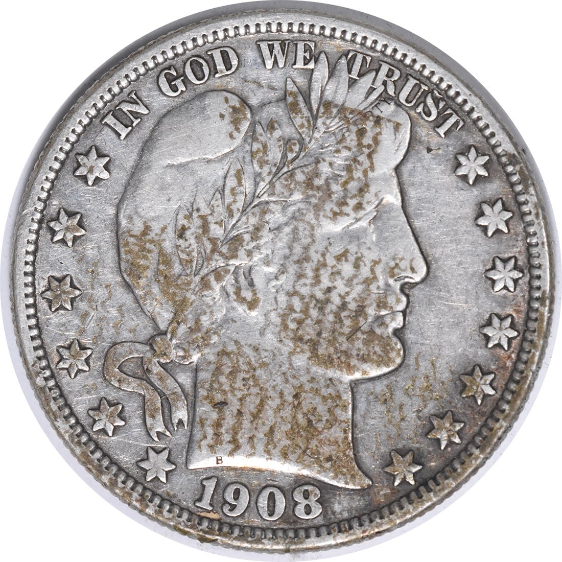 Uncertified VF 1908 O Silver Barber Half Dollar: Uncertified VF 1908 O Silver Barber Half Dollar The 1908 O Silver Barber Half Dollar is a circulated coin with a distinct 'O' mint mark, indicating it was produced at the Philadelphia Mint. This coin 