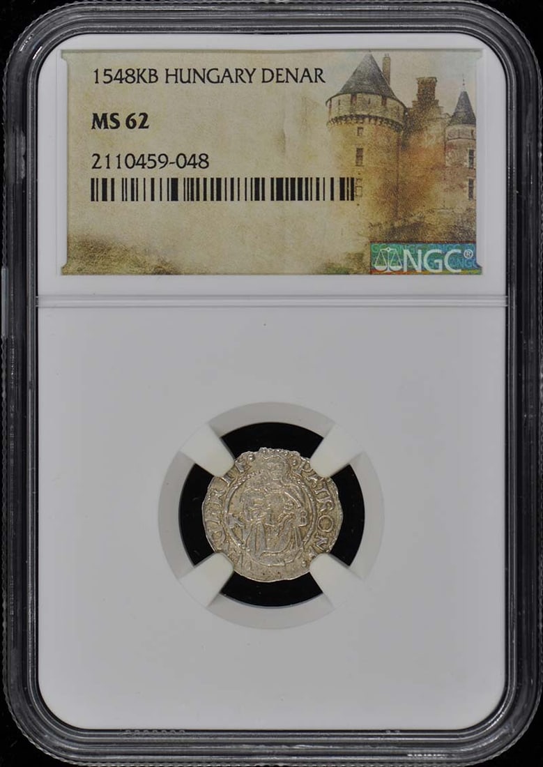 MS62 NGC DENAR HUNGARY 1548KB: MS62 NGC DENAR HUNGARY 1548KB MS62 NGC DENAR HUNGARY 1548KB - A rare and historic Hungarian Denar coin, certified by the Numismatic Guaranty Corporation (NGC) as being in MS62 condition. This uncircul