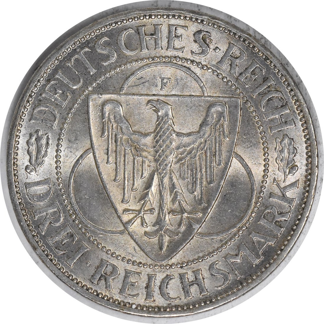 1930 F Germany - Weimar 3 Mark KM70 AU Uncertified: 1930 F Germany - Weimar 3 Mark KM70 AU Uncertified The 1930 F Germany - Weimar 3 Mark KM70 AU Uncertified coin features an AU (almost uncirculated) grade, indicating minimal wear and a high level of p