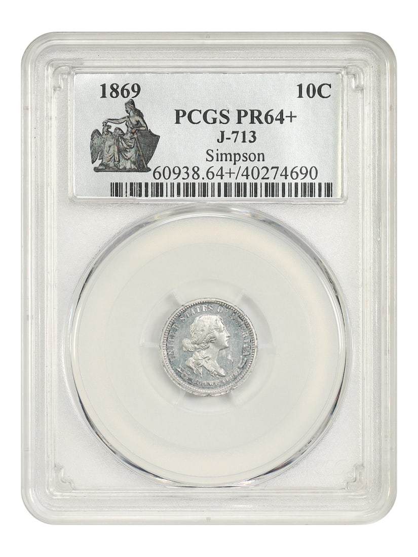 Patterns 1869 10C PCGS PR64+ J-713 ex Simpson (1 of 4)