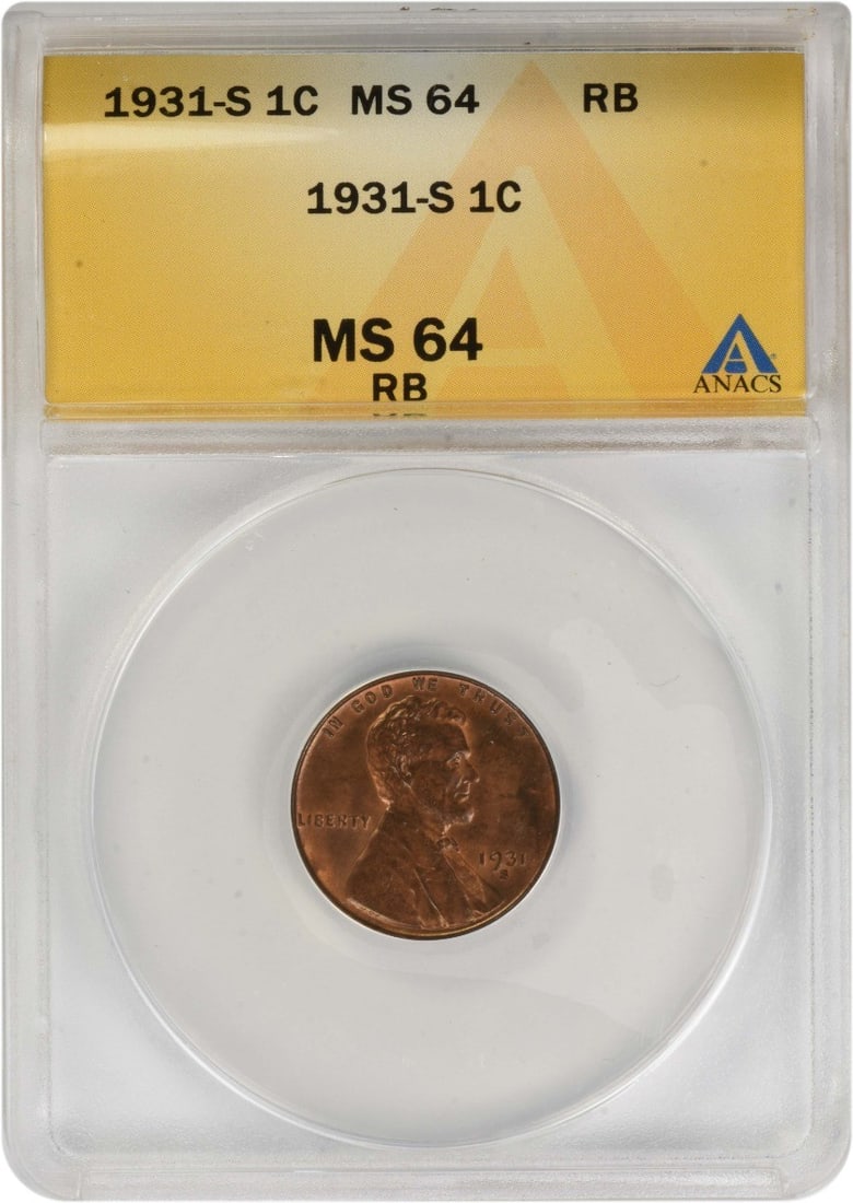 1931-S Lincoln Cent MS64RB ANACS: 1931-S Lincoln Cent MS64RB ANACS The 1931-S Lincoln Cent MS64RB ANACS features a rich history, certified by the respected American Numismatic Society (ANACS) as Uncirculated. With its copper compositi