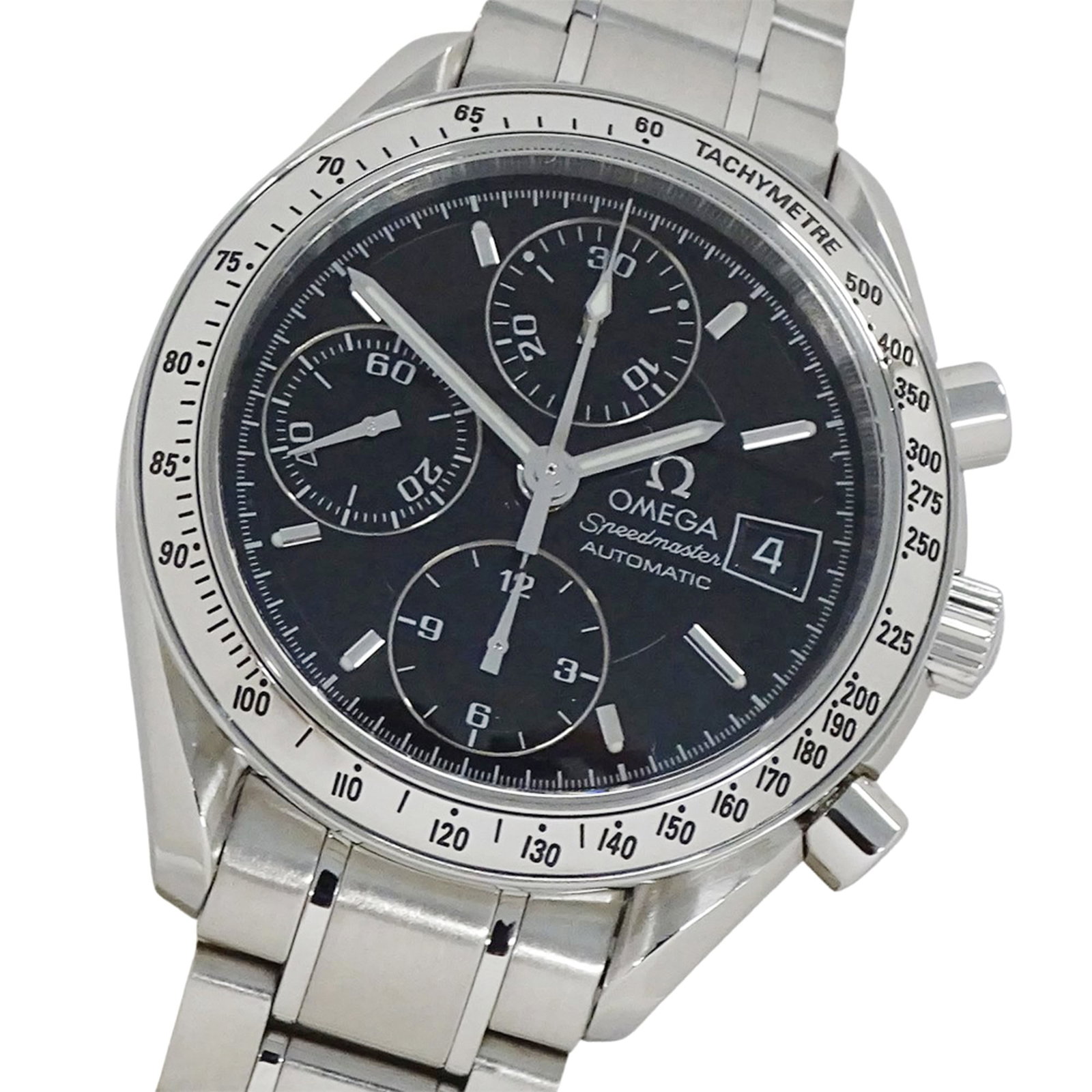 Omega Wristwatch: Omega Wristwatch Stainless steel case and band, featuring a black dial, make for a sleek and modern design. Powered by an automatic self-winding movement, this Omega wristwatch is a reliable timepiece