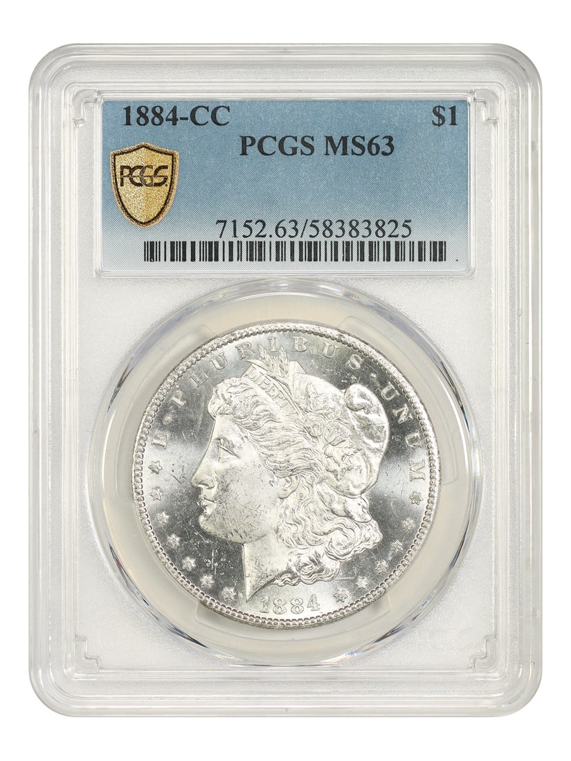 CC Mint Issue $1 PCGS MS63 1884 Morgan Dollar: CC Mint Issue $1 PCGS MS63 1884 Morgan Dollar The CC Mint Issue $1 PCGS MS63 1884 Morgan Dollar features a striking mint mark, denoting its origin from the Carson City Mint. Certified by the Professio