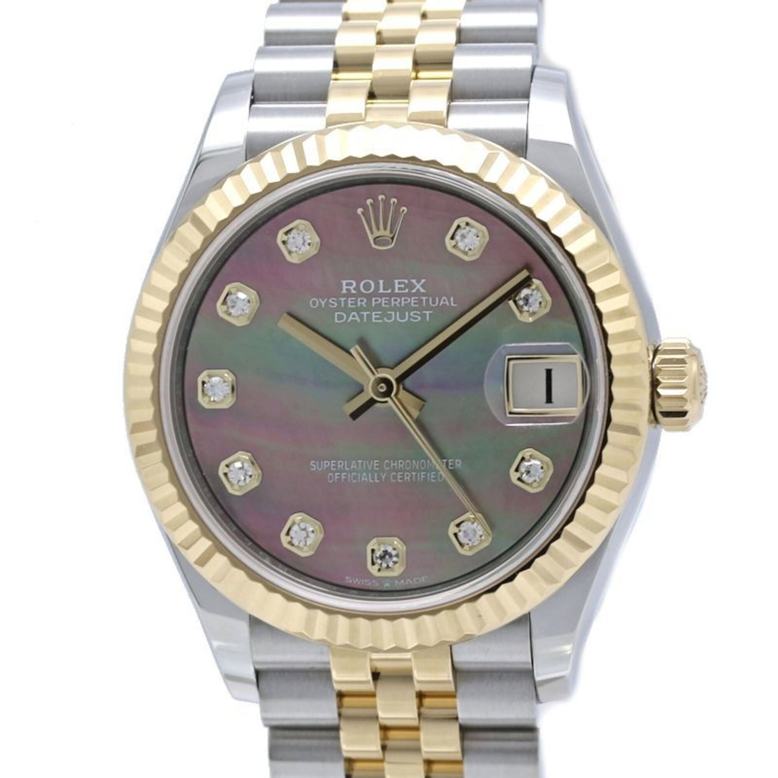 Rolex Wristwatch: Rolex Wristwatch Stainless steel and yellow gold (18K) come together in this sleek Rolex wristwatch, featuring a black shell dial and automatic self-winding movement. The 31mm case diameter and 17cm w