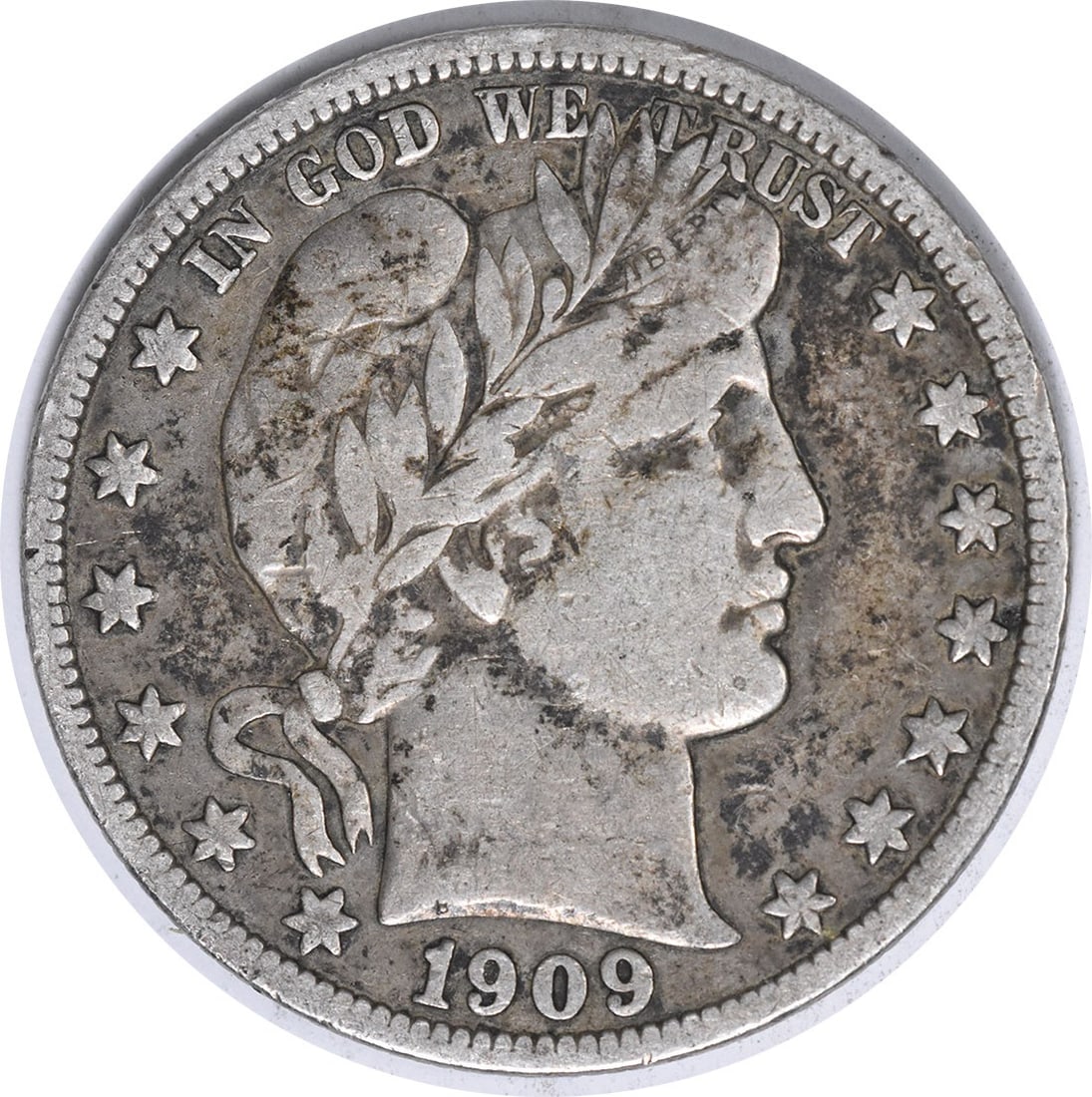 Uncertified silver half dollar from 1909 S Barber (1 of 2)