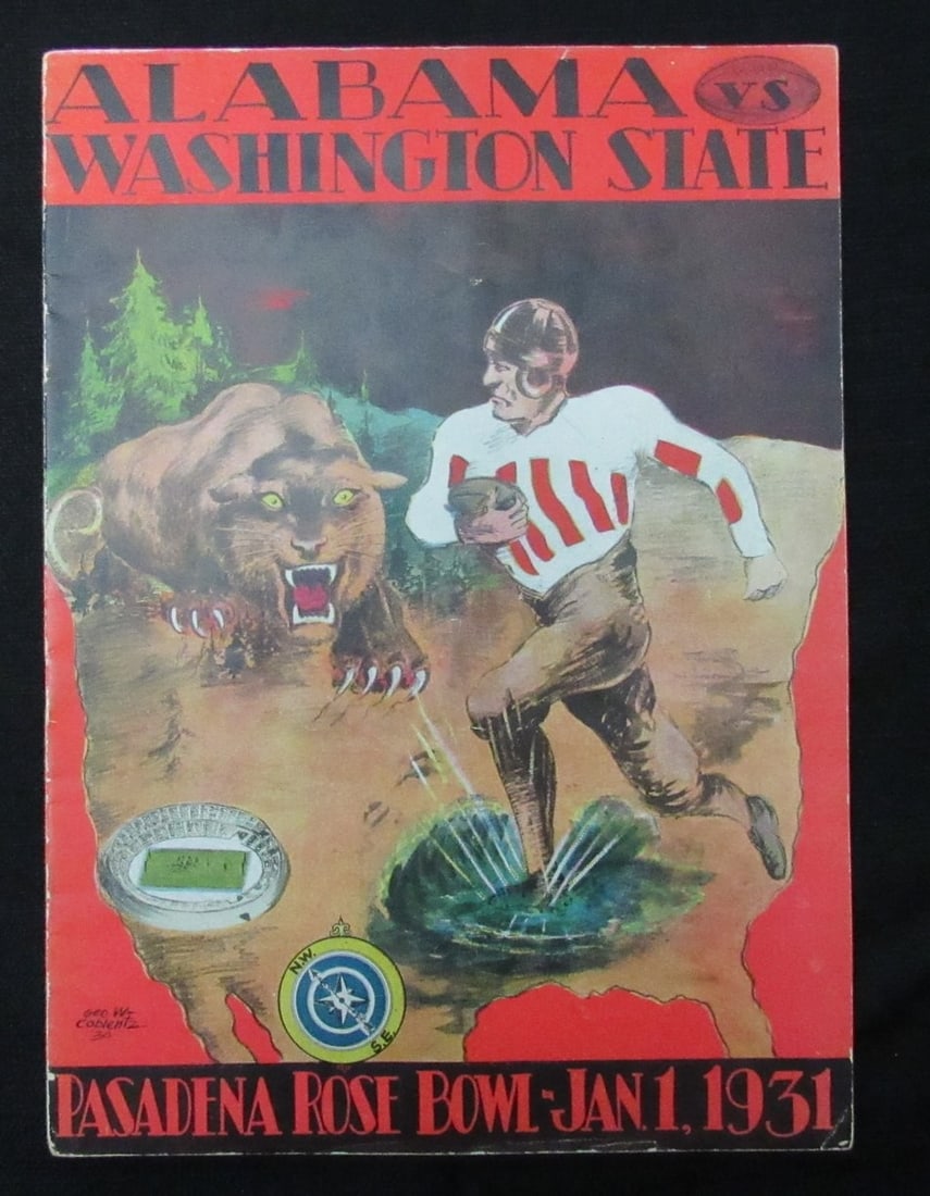 1931 Rose Bowl Alabama vs. Washington State NCAA Football Game Program 194681: 1931 Rose Bowl Alabama vs. Washington State NCAA Football Game Program 194681 Original 1931 Rose Bowl Alabama vs. Washington State NCAA Football Game Program, featuring the historic matchup between th