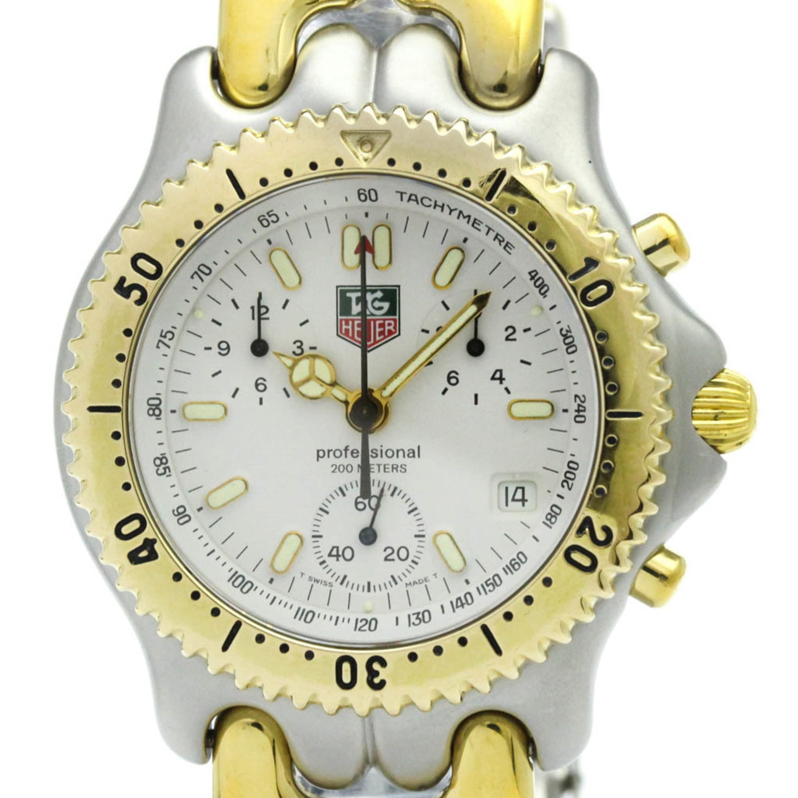 Wristwatch by Tag Heuer: Wristwatch by Tag Heuer The Tag Heuer S35.006 wristwatch boasts a sleek design with a gold plated case and stainless steel band, perfect for those who appreciate sporty elegance. Its quartz movement