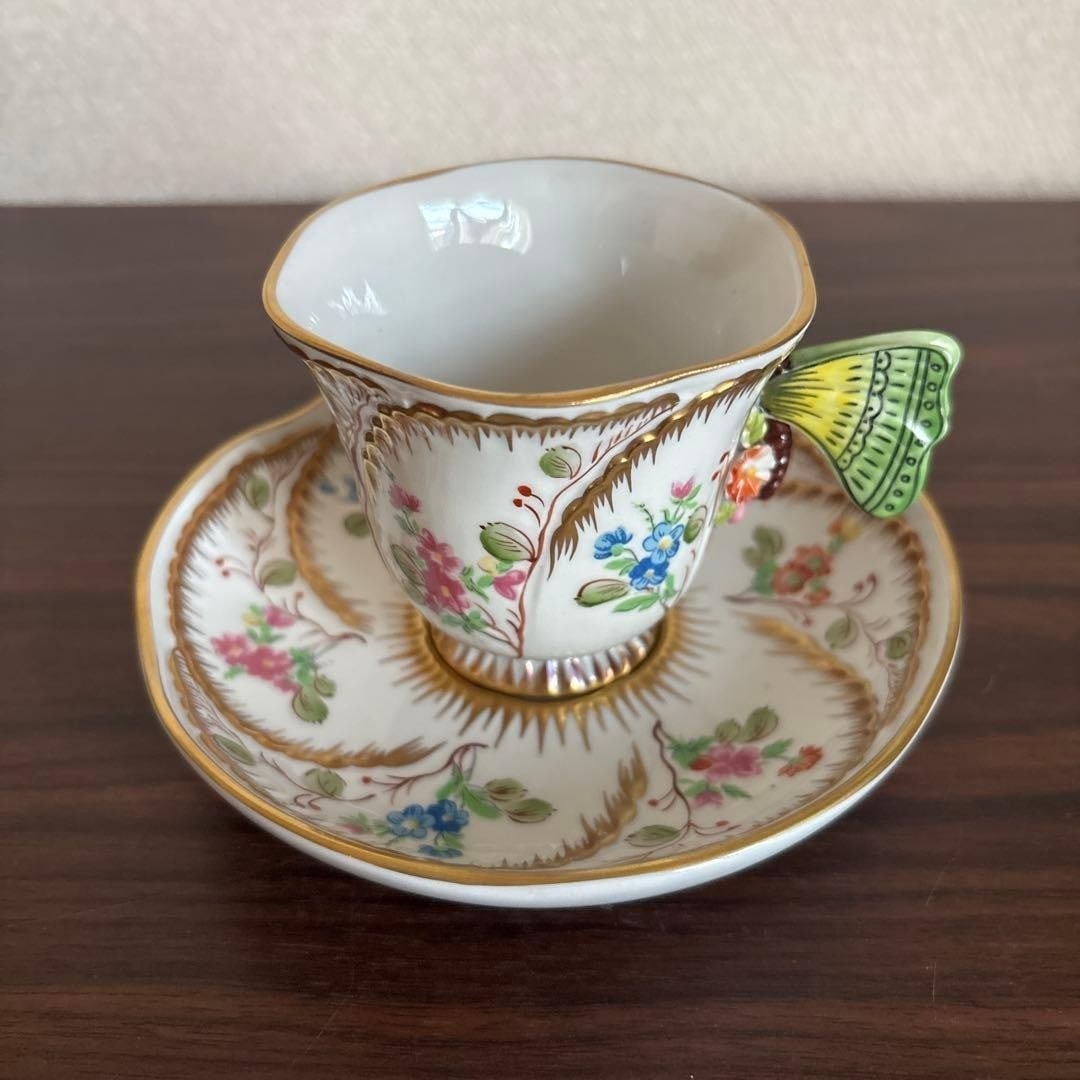 Sevres Butterfly Handle Cup Saucer French Porcelain Tea Cup Set Antique (1 of 18)