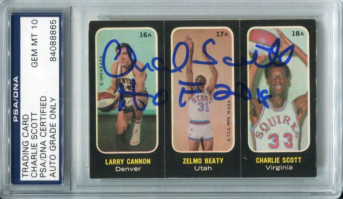 Charlie Scott "HOF 2018" Autographed 1971-72 Topps Card (PSA/ DNA): Charlie Scott "HOF 2018" Autographed 1971-72 Topps Card (PSA/ DNA) Item Specifics: Brand: Professional Sports Authenticator (PSA) Charlie Scott "HOF 2018" Autographed 1971-72 Topps Card Inscribed "HOF