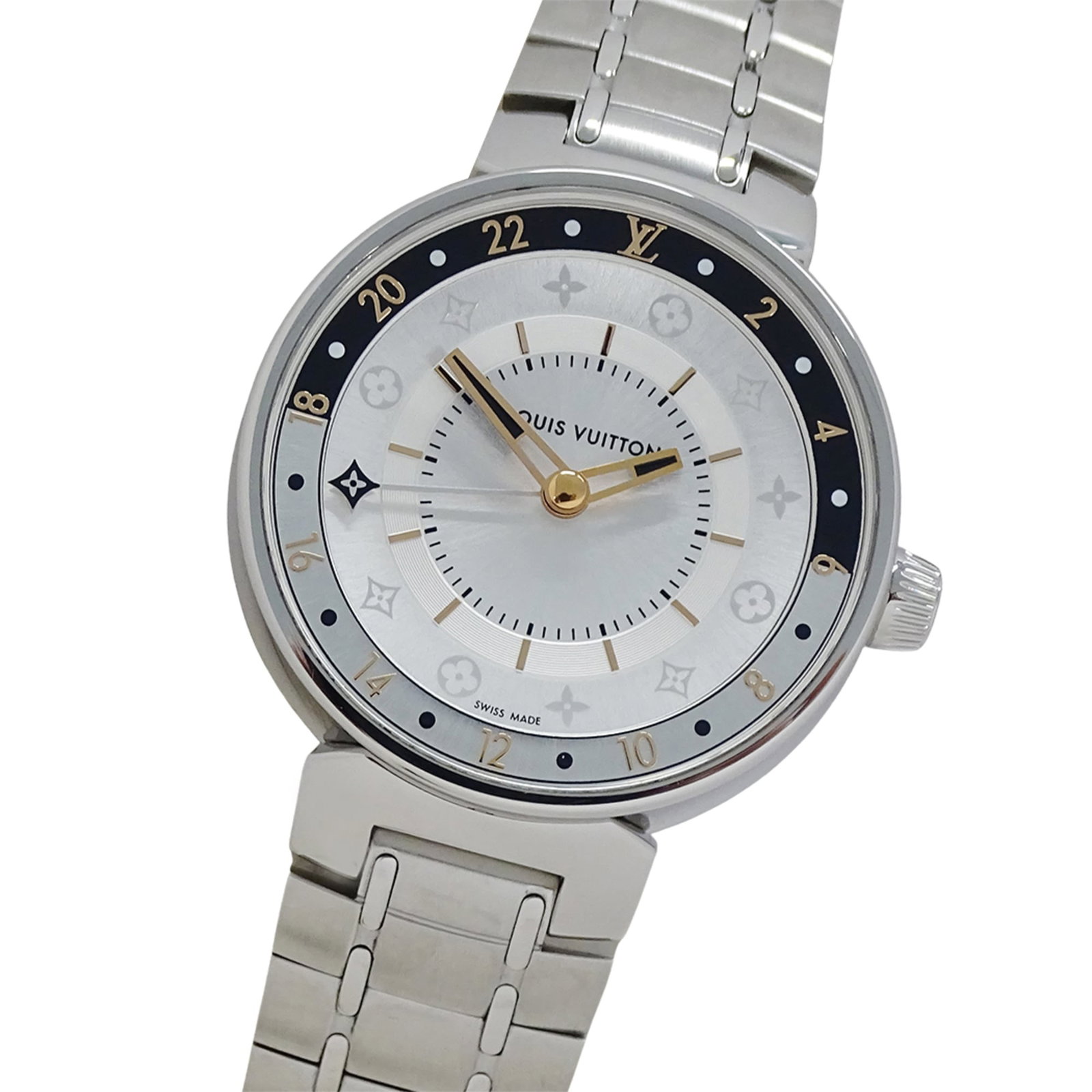 Louis Vuitton Wristwatch: Louis Vuitton Wristwatch Stainless steel case and band, silver dial, and quartz movement make for a sleek and modern timepiece. This Louis Vuitton wristwatch boasts a classic design with a diameter