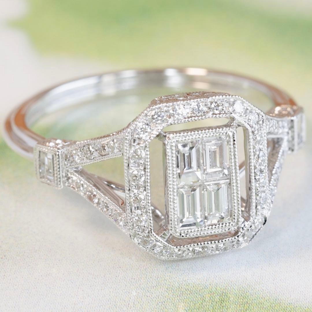 Diamond 0.48ct Baguette Cut Milgrain 18k White Gold Cocktail Carl Ring: Diamond 0.48ct Baguette Cut Milgrain 18k White Gold Cocktail Carl Ring Item Specifics: Antique: No Main Stone Creation: Natural Occasion: Anniversary Birthday Christening Christmas Engagement Graduati