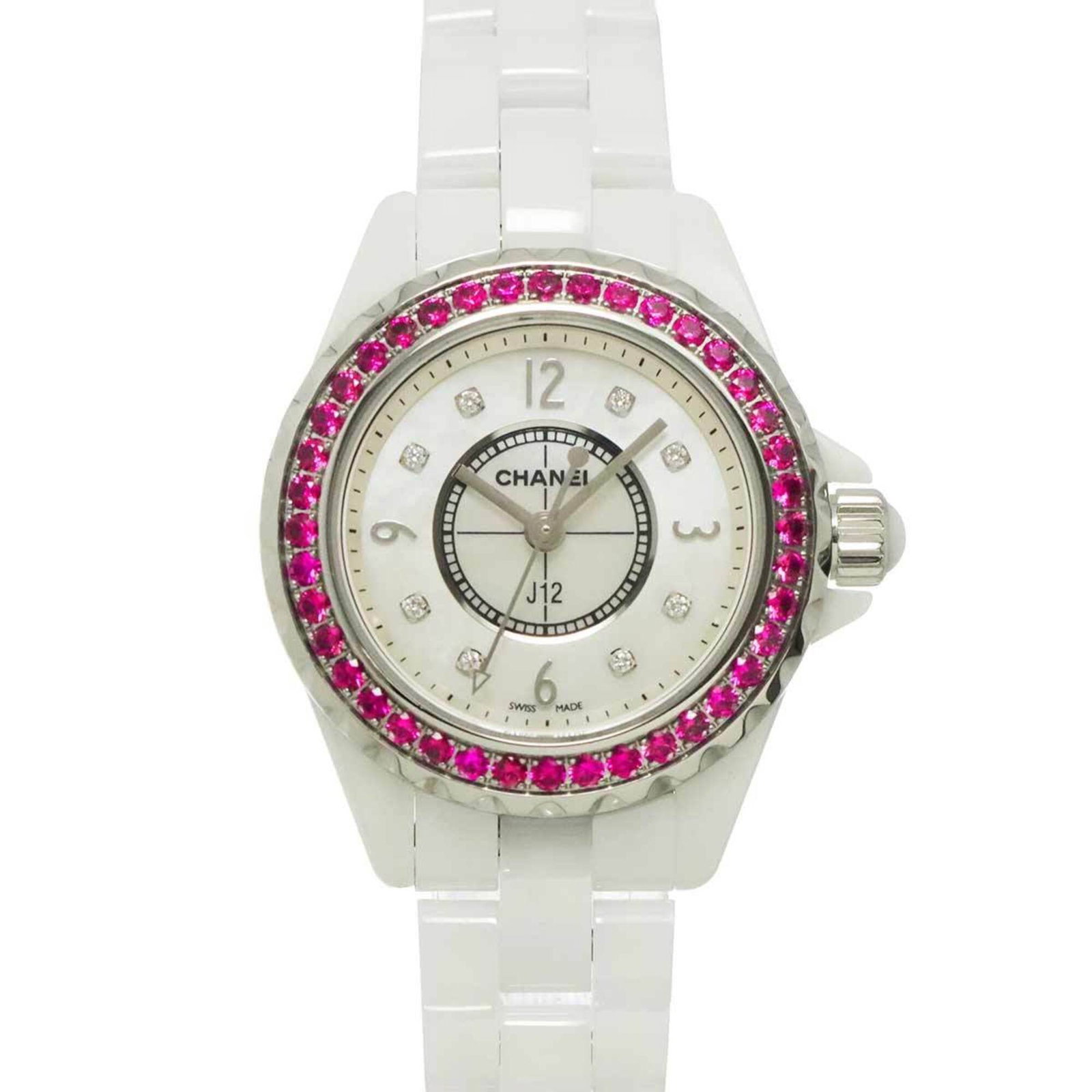 Chanel Wristwatch: Chanel Wristwatch Ceramic and stainless steel case, featuring a white shell dial, this Chanel wristwatch boasts a sleek design. Powered by a quartz movement, it measures 29mm in diameter and comes