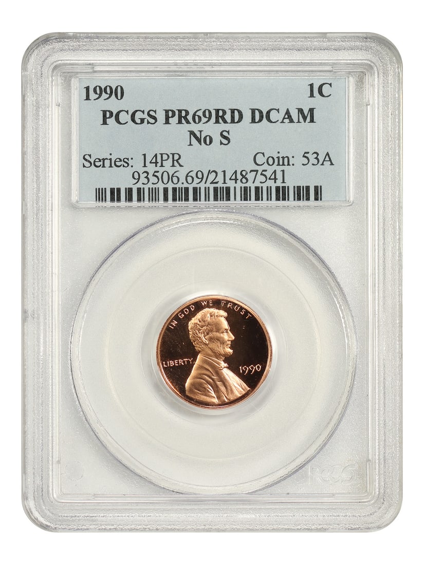 1990 1C No S PCGS PR69RD DCAM - Lincoln Cent (Modern) - Tied for Finest Known: 1990 1C No S PCGS PR69RD DCAM - Lincoln Cent (Modern) - Tied for Finest Known The 1990 Lincoln Cent, graded PR69RD by PCGS, boasts exceptional condition with deep red coloration and minimal wear. This