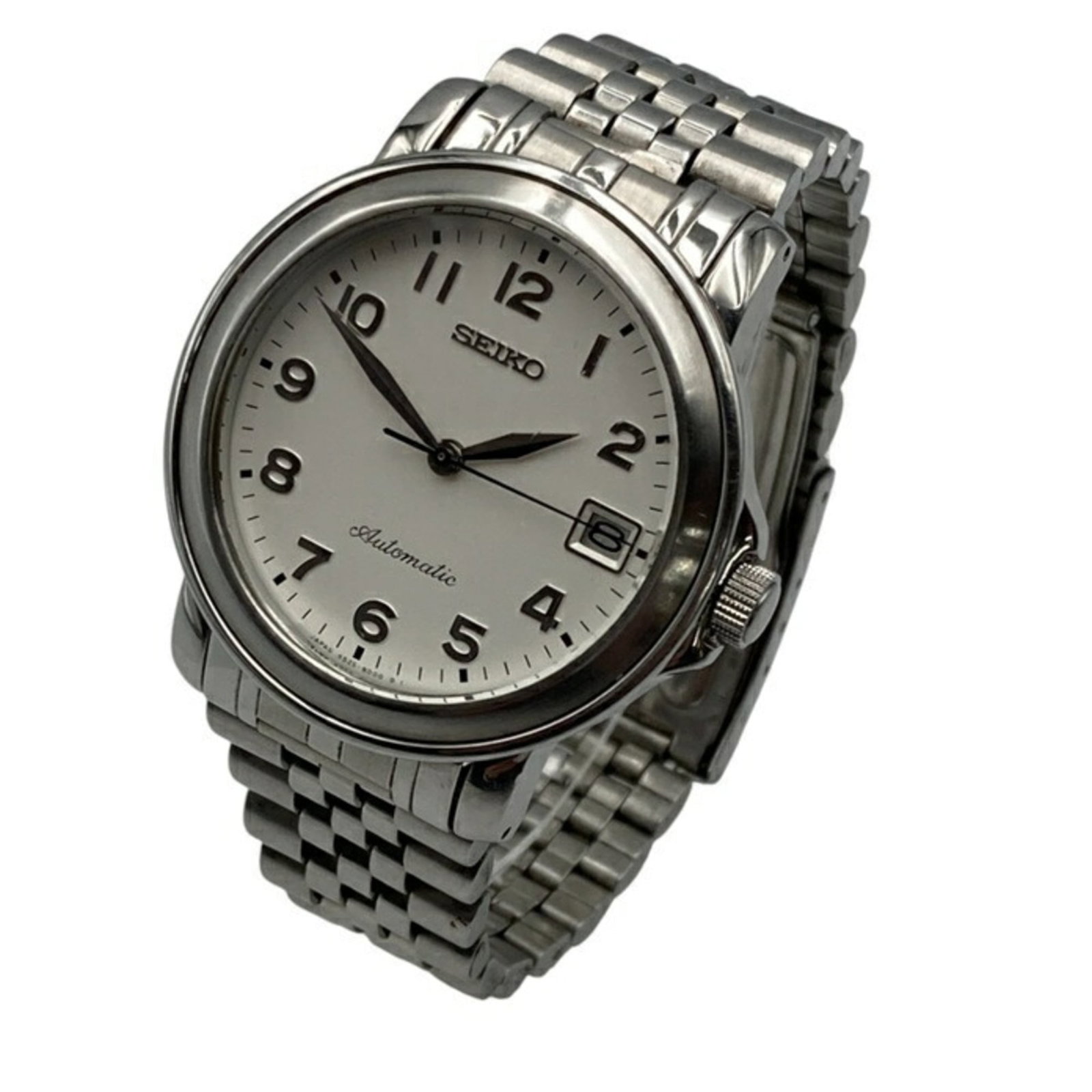 Seiko Wristwatch: Seiko Wristwatch Stainless steel case and band provide a sleek, modern look. This self-winding automatic watch features a white dial and measures 35mm in diameter. Item Specifics: Brand: Seiko Country