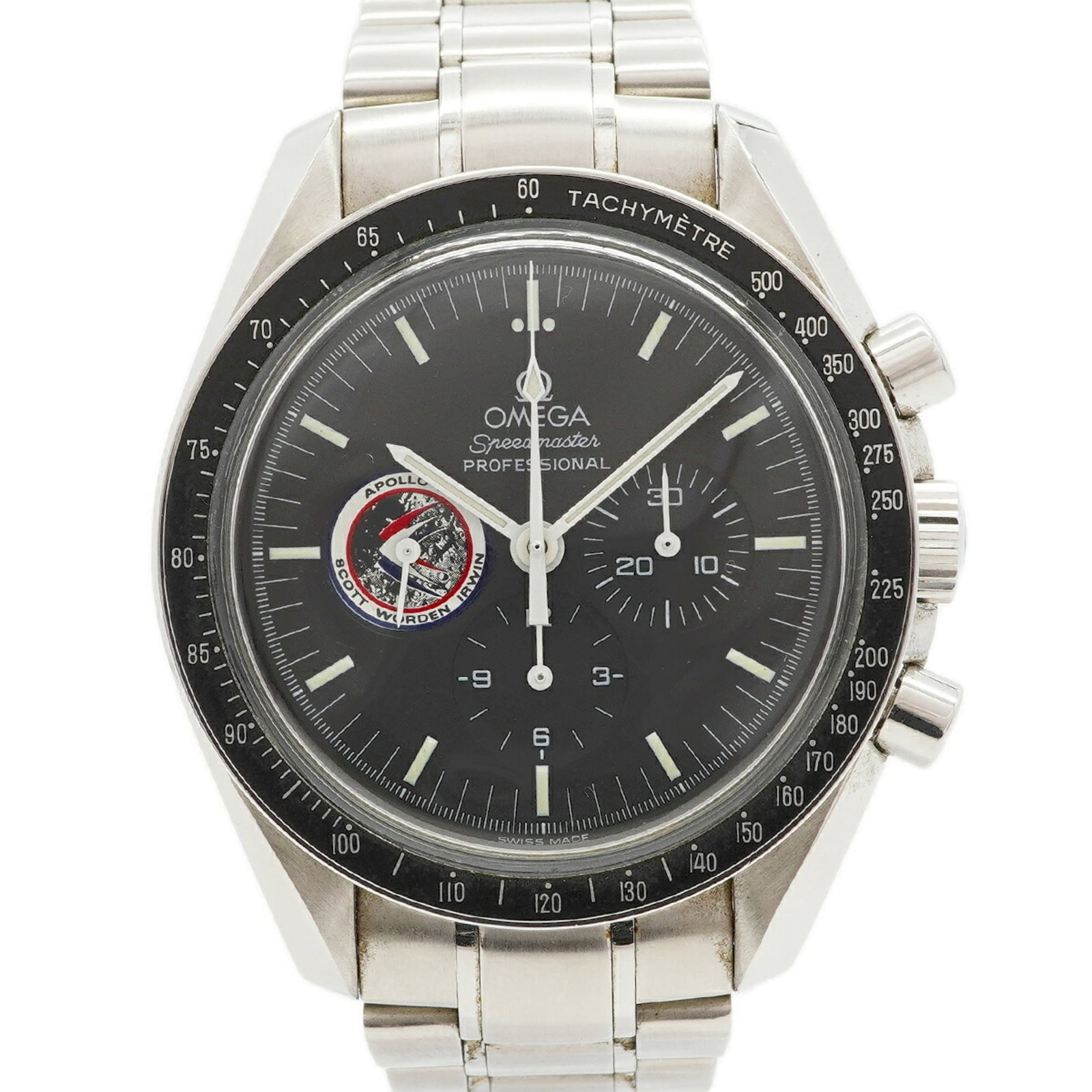Omega Wristwatch: Omega Wristwatch Stainless steel band and black dial make for a sleek, timeless design. This manual winding mechanical watch boasts a 42mm case diameter and a comfortable 16cm wrist size, making it su