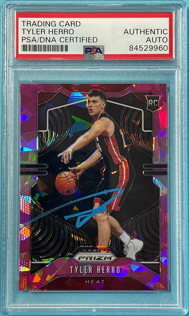 Tyler Herro Autographed 2019-20 Panini Pink Prizm Rookie Card #259 (PSA): Tyler Herro Autographed 2019-20 Panini Pink Prizm Rookie Card #259 (PSA) Item Specifics: Brand: Professional Sports Authentication (PSA) Tyler Herro Autographed 2019 Panini Pink Prizm Rookie Card