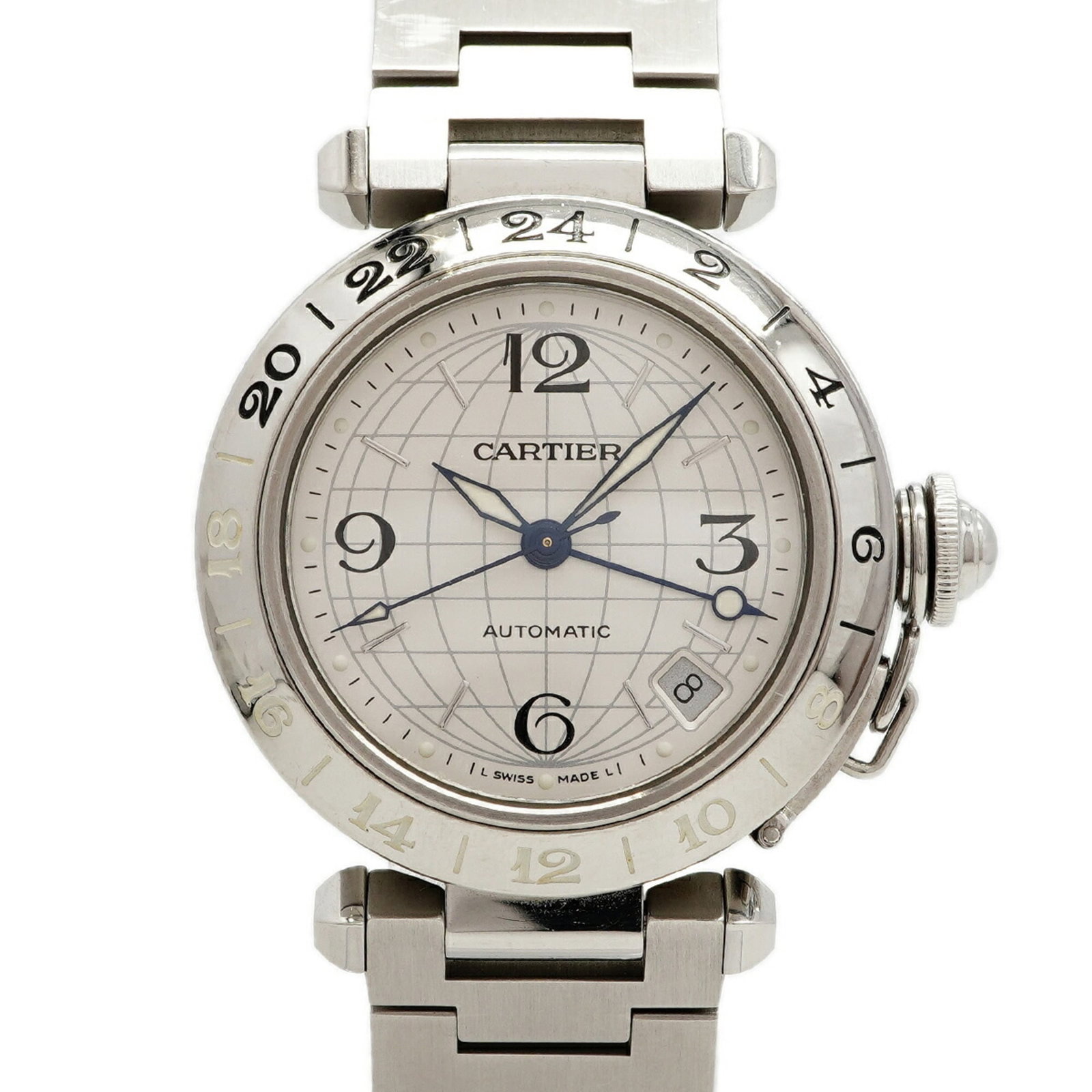 Cartier Wristwatch: Cartier Wristwatch Stainless steel band and silver dial make for a sleek, modern look in this Cartier wristwatch. With its self-winding automatic movement and compact case diameter of 35.3mm, it's