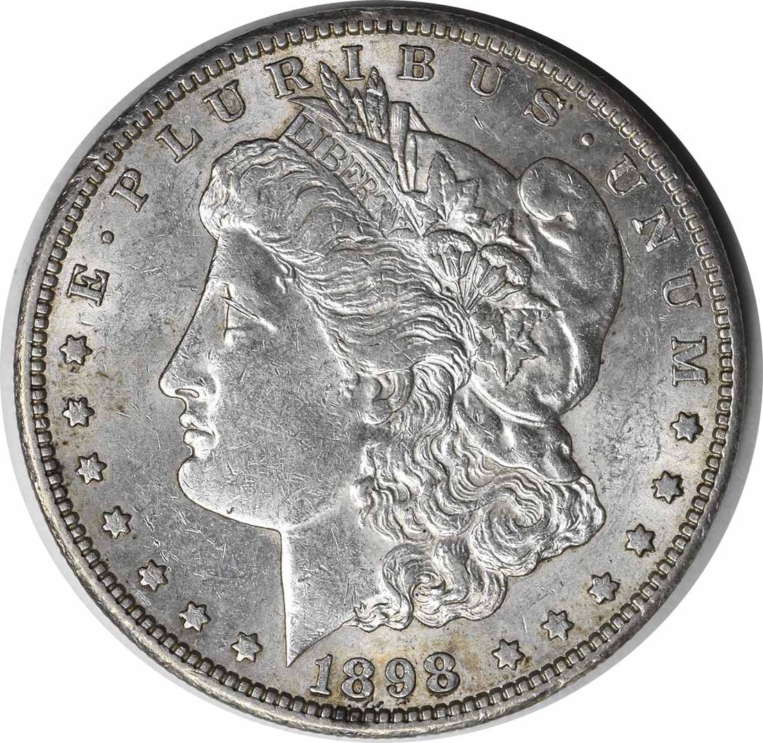1898-S Morgan Silver Dollar AU Slider Uncertified: 1898-S Morgan Silver Dollar AU Slider Uncertified The 1898-S Morgan Silver Dollar features an AU grade, indicating its condition, and is certified as circulated. This coin was minted in San Francisco 