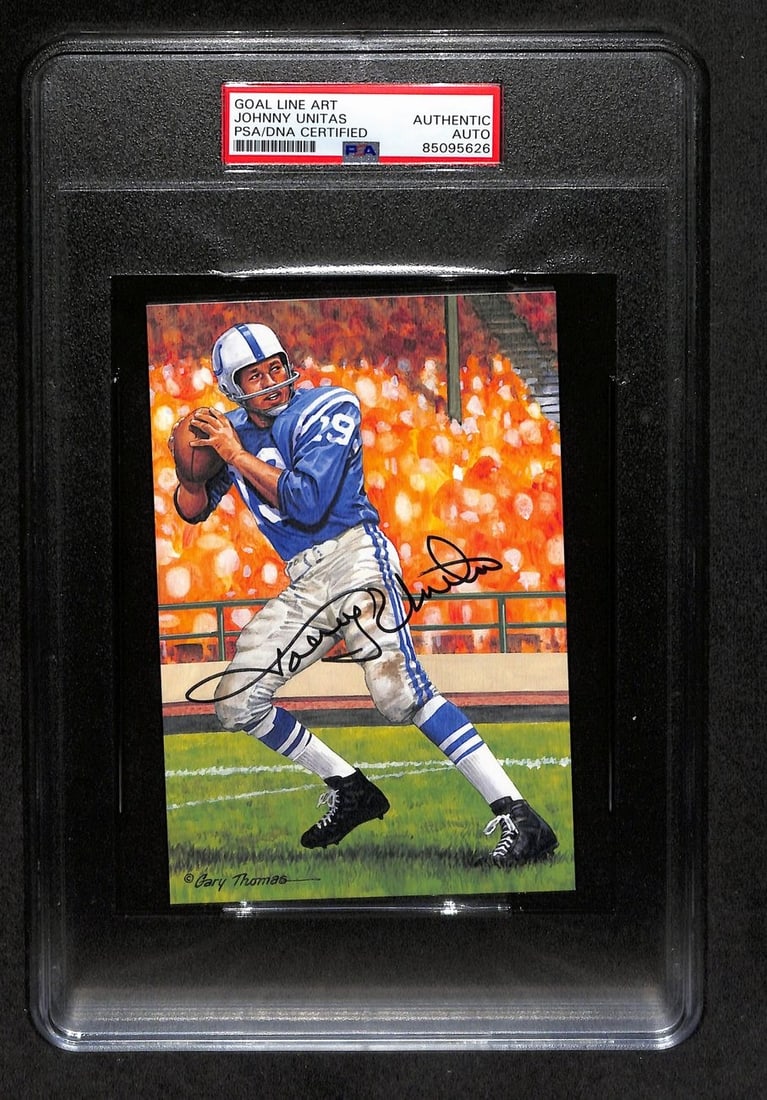 Johnny Unitas HOF Colts Autographed GLAC Enshrinee Proof 19/ 50 PSA/ DNA 183809: Johnny Unitas HOF Colts Autographed GLAC Enshrinee Proof 19/ 50 PSA/ DNA 183809 Item Specifics: Original/Reprint: Original Product: GLAC Sport: Football Productname: Darrell Johnson Signed 1957 Topps 