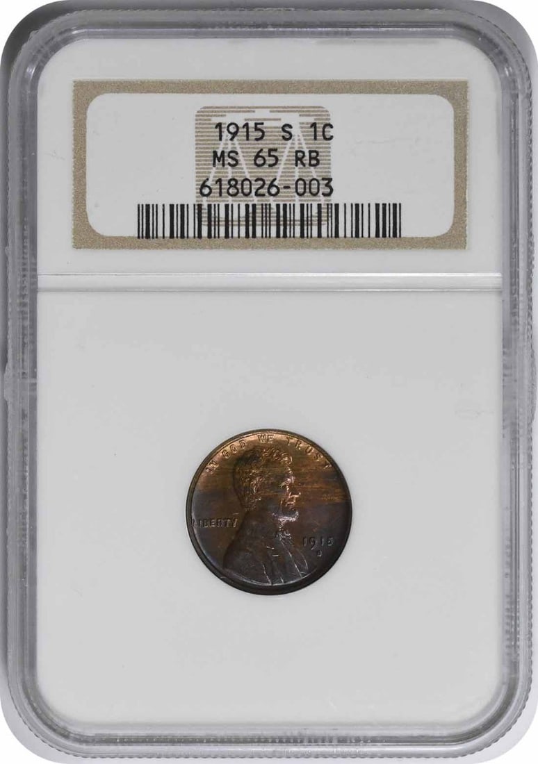 MS65RB NGC Lincoln Cent 1915-S: MS65RB NGC Lincoln Cent 1915-S MS65RB NGC Lincoln Cent 1915-S features a striking design by Victor David Brenner, with its 95% copper 5% tin and zinc composition showcasing exceptional detail. This un