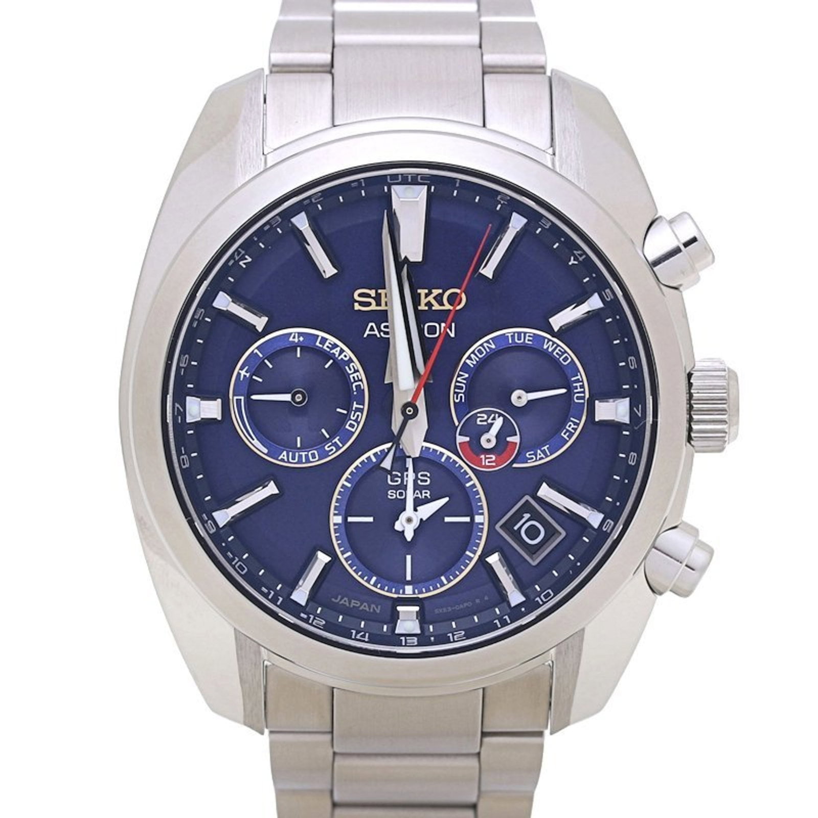 Seiko Wristwatch: Seiko Wristwatch Stainless steel case and band add a sleek touch to this Seiko Astron watch, featuring a blue dial and solar-powered movement for long-lasting accuracy. With its radio-controlled clock