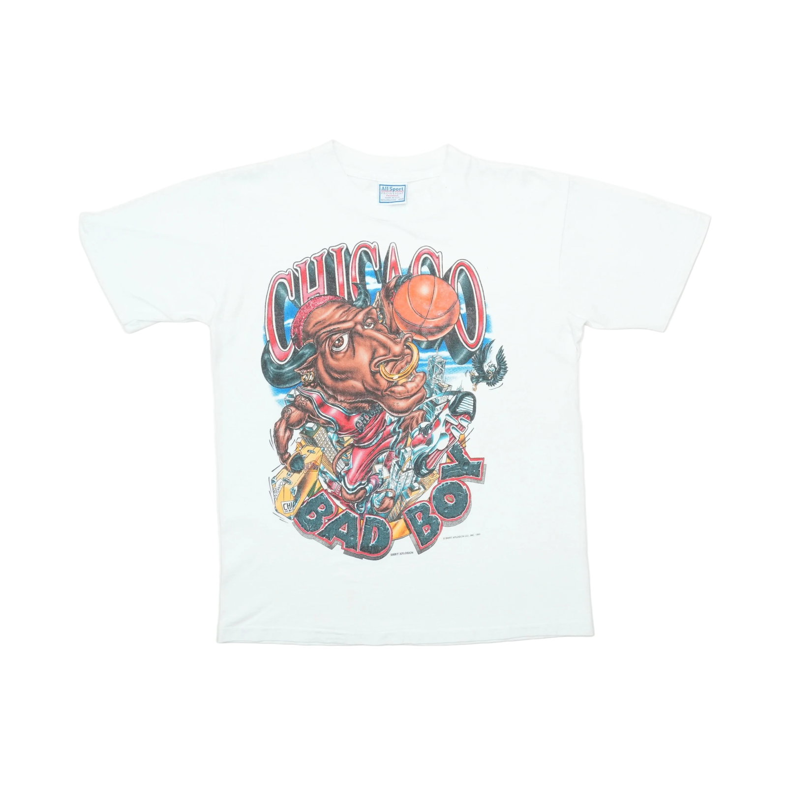 1990s Dennis Rodman Chicago Bad Boy Shirt: 1990s Dennis Rodman Chicago Bad Boy Shirt Authentic 1990s Dennis Rodman Chicago Bad Boy Shirt. This vintage tee features the iconic NBA player's bold logo and graphics, a staple of 90s sports fashion.