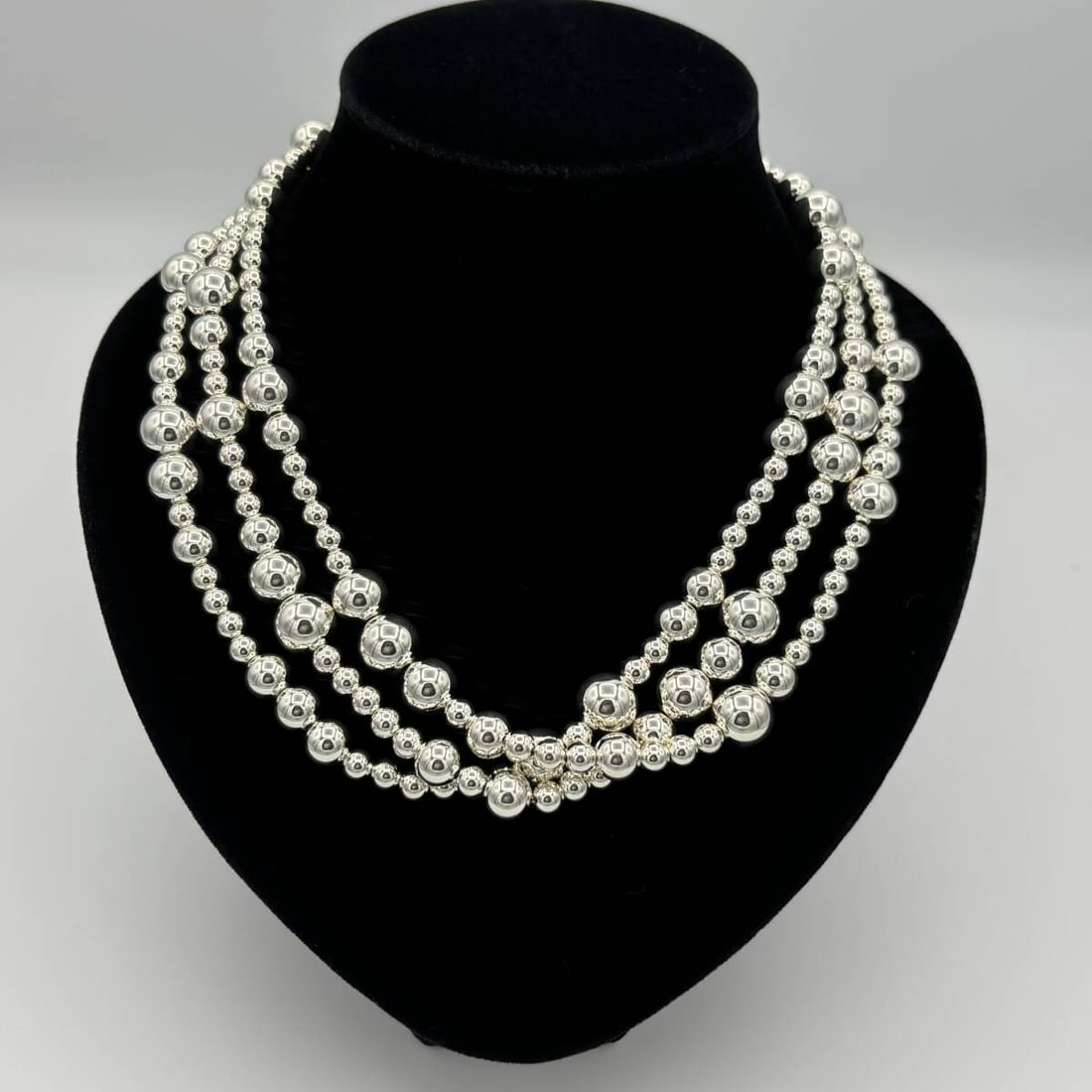 Triple Strand Ball Bead Choker Necklace Sterling Silver 925 by Tiffany: Triple Strand Ball Bead Choker Necklace Sterling Silver 925 by Tiffany Item Specifics: Materials Sourced From: United States Occasion: Anniversary Birthday Christening Christmas Confirmation/Communion