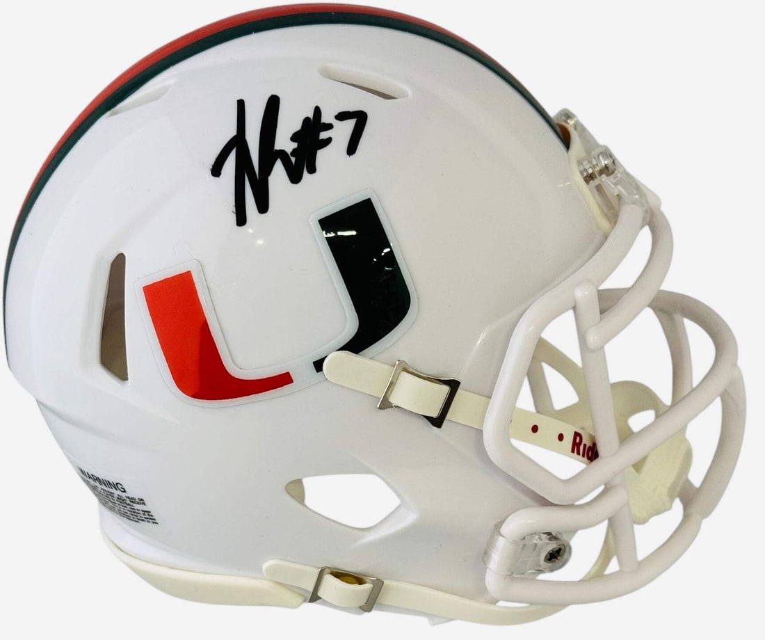 Xavier Restrepo Autographed Miami Hurricanes Speed Mini Helmet (JSA) (1 of 2)