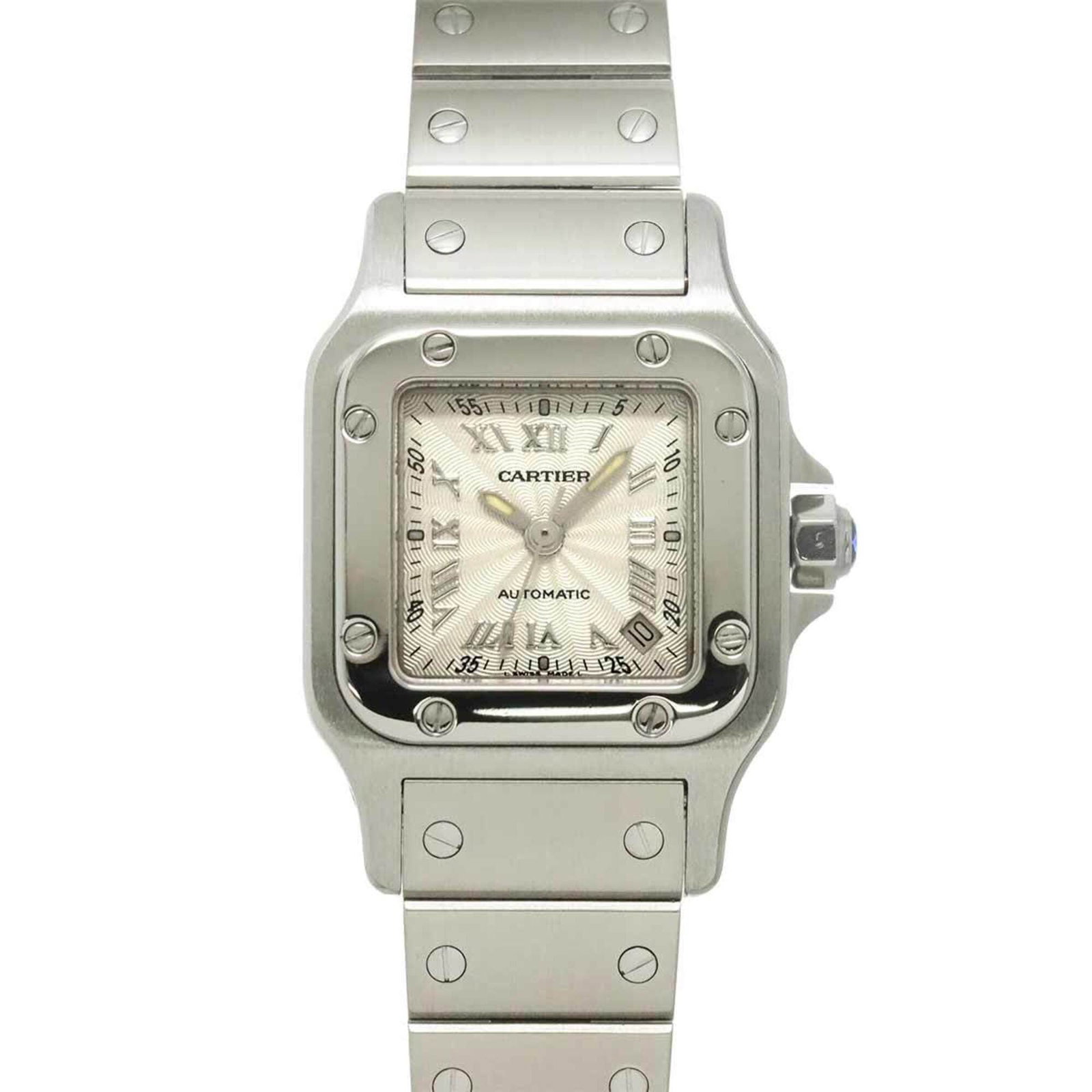 Cartier Wristwatch: Cartier Wristwatch Stainless steel case and band, silver dial, self-winding automatic movement, and a sleek 24mm design make this Cartier wristwatch a stylish accessory for everyday wear. The watch's