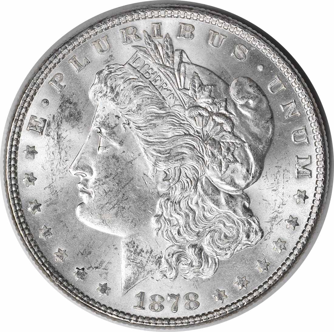 1878 Morgan Silver Dollar 7TF Reverse of 1878 Choice BU Uncertified: 1878 Morgan Silver Dollar 7TF Reverse of 1878 Choice BU Uncertified The 1878 Morgan Silver Dollar features a striking reverse design, showcasing the iconic image of Lady Liberty. This Choice BU Uncert