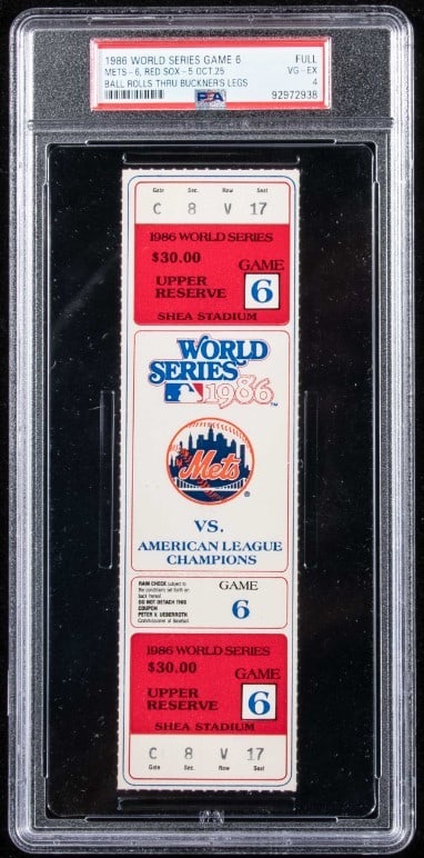 1986 World Series Game 6 Full Ticket Mets vs. Red Sox Buckner Error PSA 191784 (1 of 1)