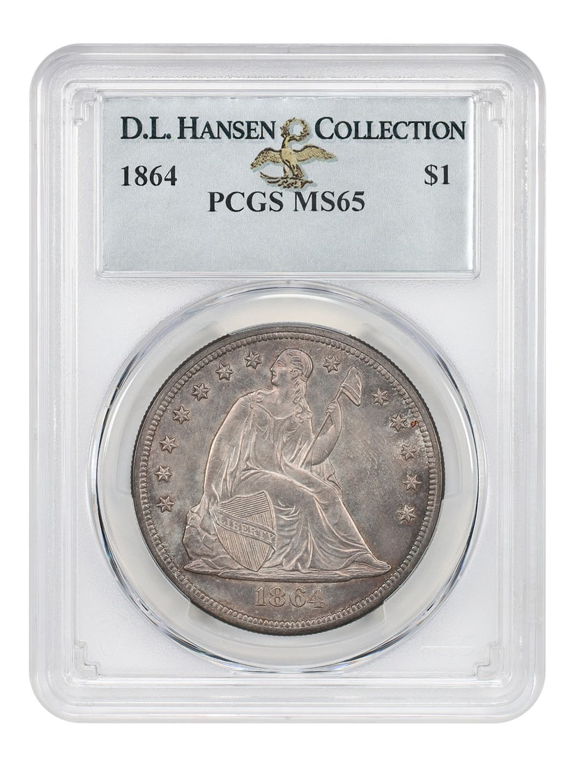 1864 $1 PCGS MS65 ex: D.L. Hansen - Liberty Seated Dollar - Scarce Civil War Gem: 1864 $1 PCGS MS65 ex: D.L. Hansen - Liberty Seated Dollar - Scarce Civil War Gem The 1864 $1 PCGS MS65 ex: D.L. Hansen Liberty Seated Dollar is an extremely rare and highly sought-after Civil War gem,
