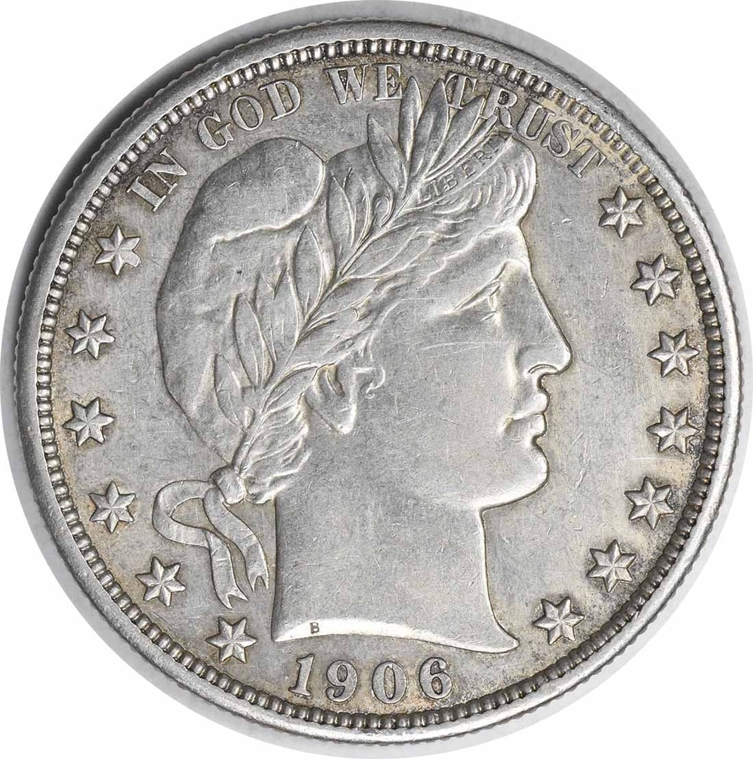 Barber Silver Half Dollar 1906-D AU Slider Uncertified: Barber Silver Half Dollar 1906-D AU Slider Uncertified The Barber Silver Half Dollar, minted in 1906-D, boasts an attractive AU (about uncirculated) grade, showcasing its silver composition and classi