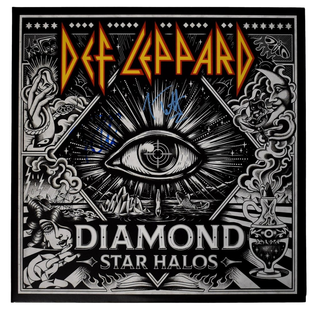 Def Leppard Joe Elliott/ Phil Collen Signed Album "Diamond Star Halos" JSA 201028: Def Leppard Joe Elliott/ Phil Collen Signed Album "Diamond Star Halos" JSA 201028 Signed by Joe Elliott and Phil Collen, Def Leppard's iconic album "Diamond Star Halos" features the distinctive signat