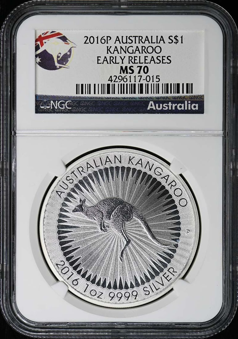 2016P AUSTRALIA KANGAROO EARLY RELEASES S$1 NGC MS70: 2016P AUSTRALIA KANGAROO EARLY RELEASES S$1 NGC MS70 2016 Australia Kangaroo Early Releases S$1 NGC MS70: A stunning example of uncirculated Australian coinage, graded MS70 by the renowned Numismatic 