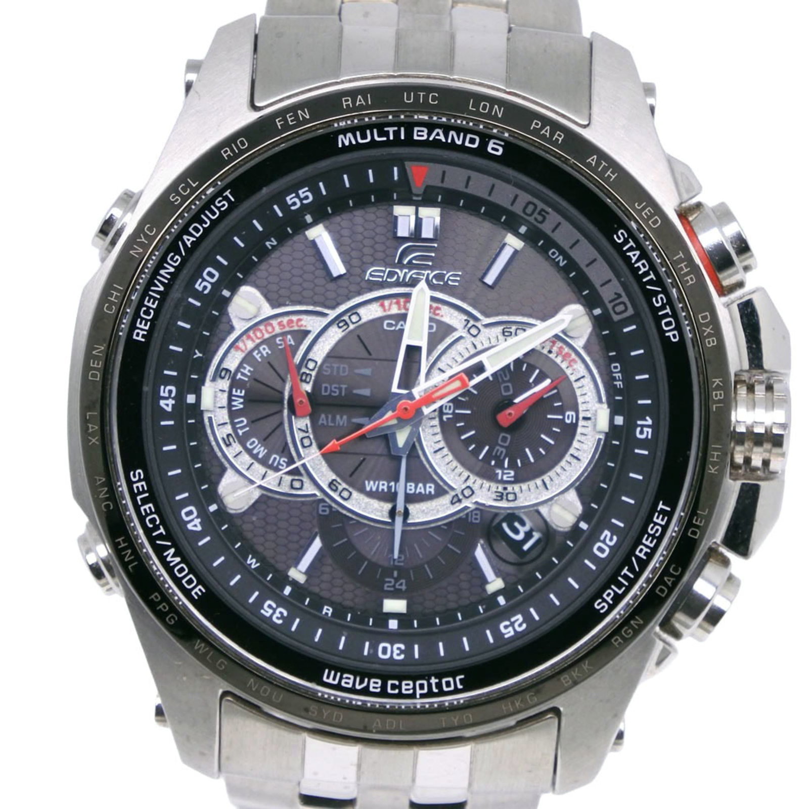 Casio Wristwatch: Casio Wristwatch Stainless steel construction and a gray dial make for a sleek, modern look. The watch features radio wave control solar technology for long-lasting power. With its 48mm case diameter 