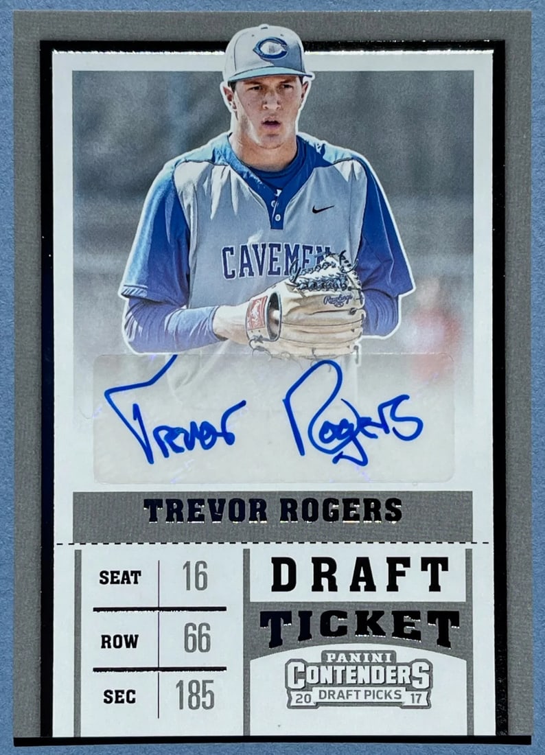 Trevor Rogers Autographed Card Panini Contenders 2017 Baseball: Trevor Rogers Autographed Card Panini Contenders 2017 Baseball Trevor Rogers' 2017 Panini Contenders baseball card features his autograph, making it a unique collectible for fans and collectors