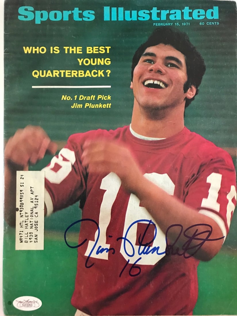 Plunkett Signed Sports Illustrated February 15 1971 by JSA: Plunkett Signed Sports Illustrated February 15 1971 by JSA Item Specifics: Brand: James Spence Authentication (JSA) Jim Plunkett Signed Sports Illustrated Magazine Signed in black sharpie across the