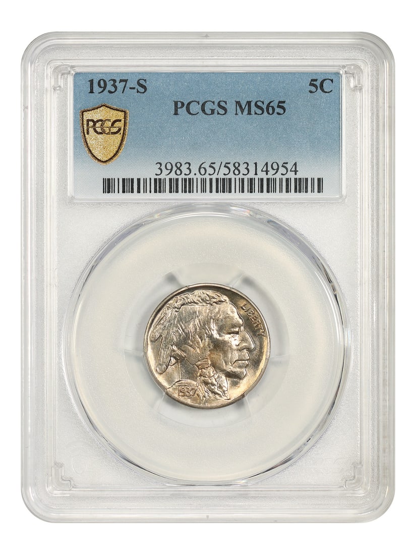 Buffalo Nickel 5C MS65 PCGS 1937-S: Buffalo Nickel 5C MS65 PCGS 1937-S The Buffalo Nickel 5C MS65 PCGS is an uncirculated coin from the 1937-S San Francisco mint, graded by the Professional Coin Grading Service (PCGS) at a high level of