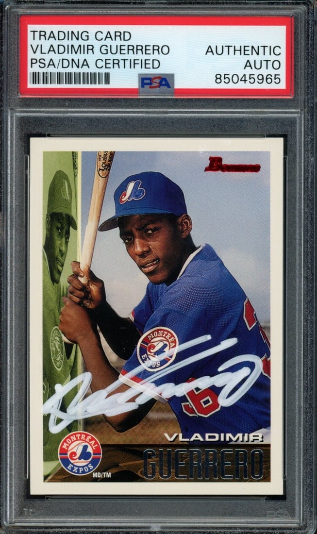 Vladimir Guerrero Montreal Expos Autographed 1995 Bowman Rookie Card #90 PSA/ DNA: Vladimir Guerrero Montreal Expos Autographed 1995 Bowman Rookie Card #90 PSA/ DNA Vladimir Guerrero's 1995 Bowman Rookie Card #90 features his autograph, making it a unique collectible for baseball en